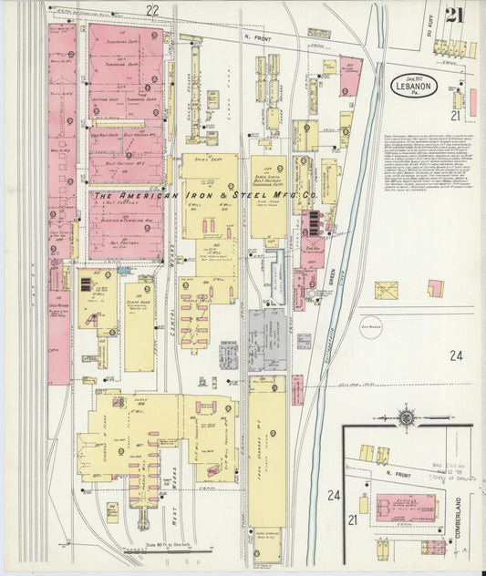 Sanborn Fire Insurance Map from Lebanon, Lebanon County, Pennsylvania (1912), Sheet #0021 - Historic Sanborn Fire Insurance Map Print, vintage old map wall art, antique decor, genealogy gift, Pennsylvania Pennsylvania map