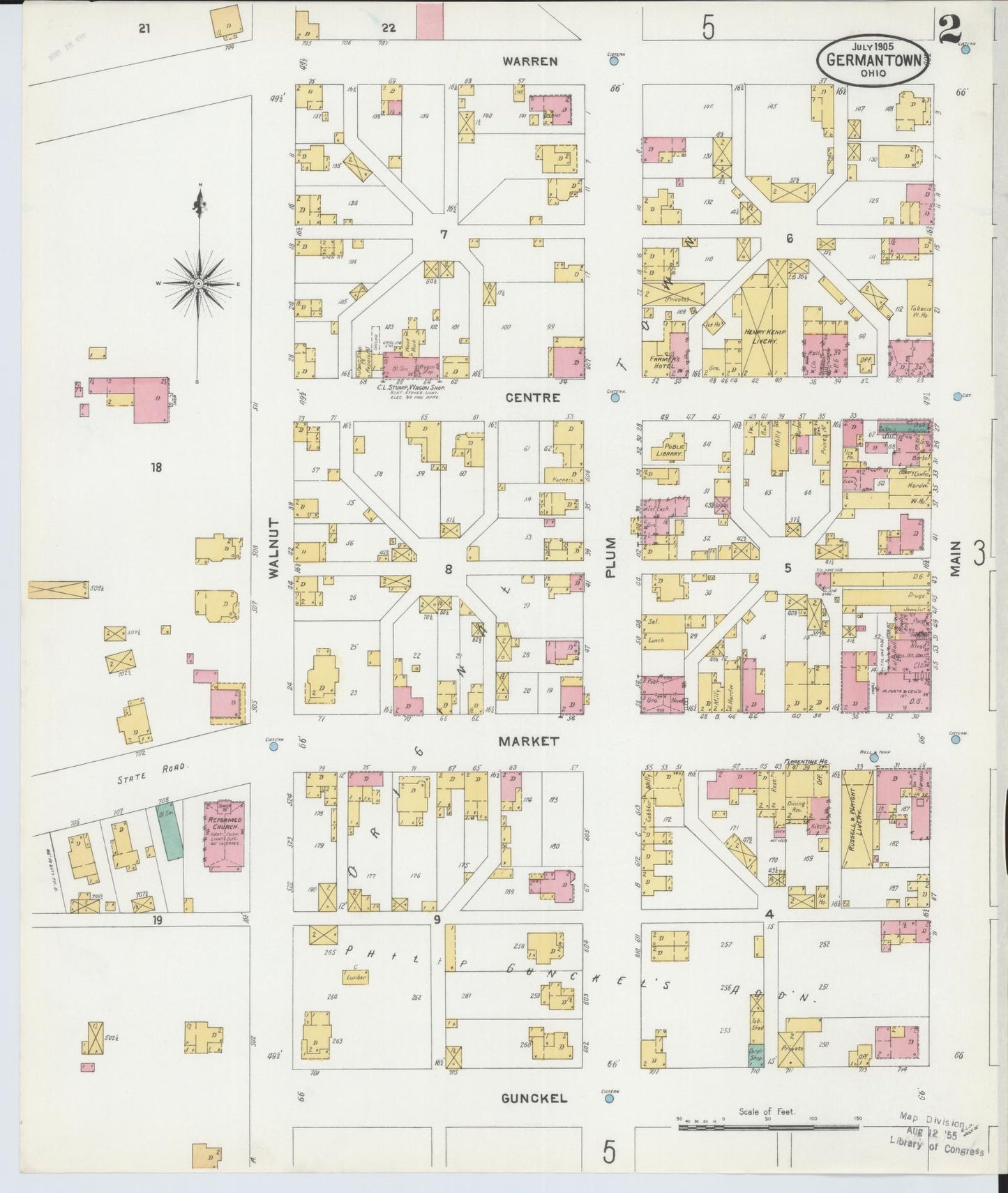 Sanborn Fire Insurance Map from Germantown, Montgomery County, Ohio (1905), Sheet #0002 - Historic Sanborn Fire Insurance Map Print, vintage old map wall art, antique decor, genealogy gift, Ohio Ohio map