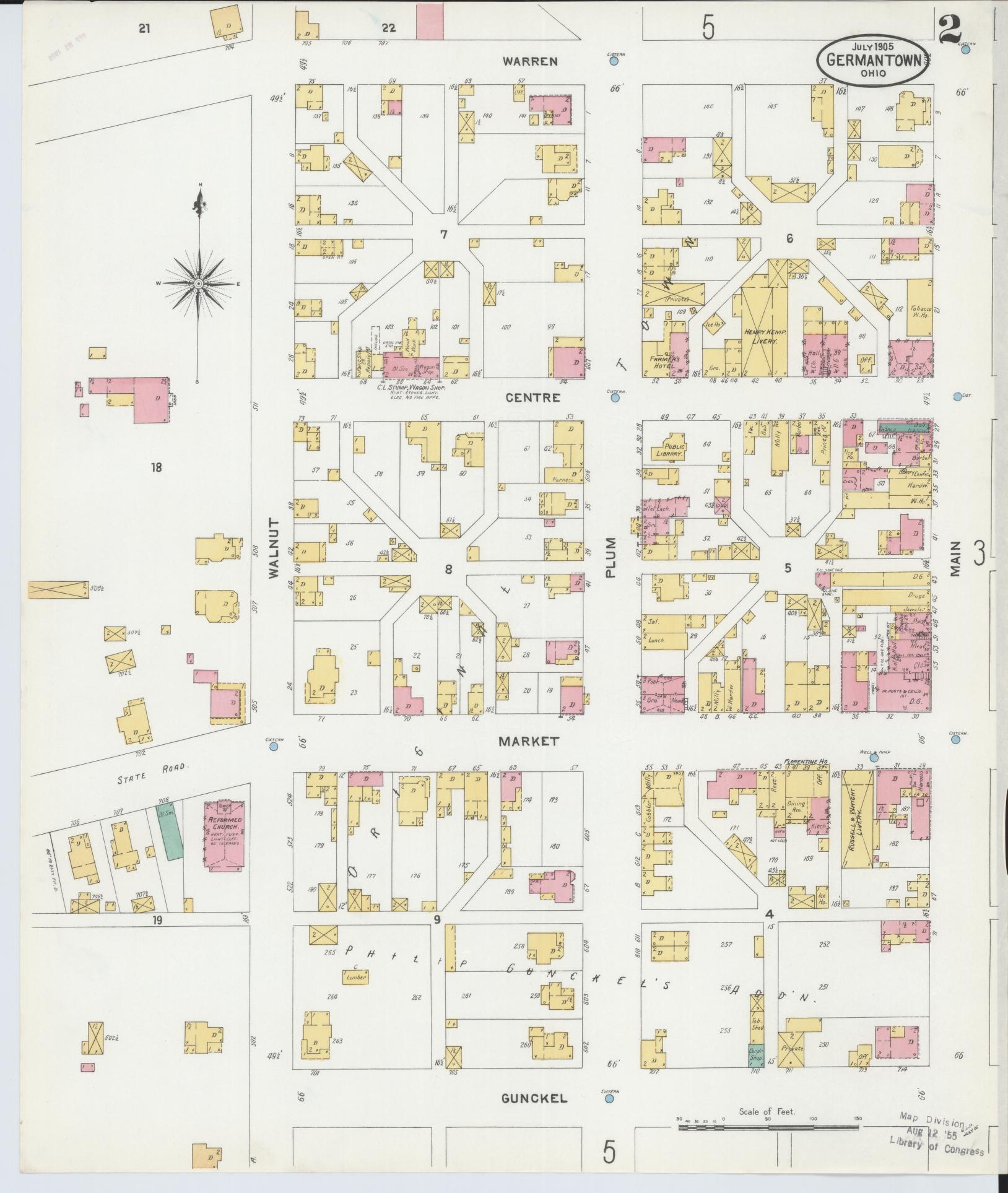 Sanborn Fire Insurance Map from Germantown, Montgomery County, Ohio (1905), Sheet #0002 - Historic Sanborn Fire Insurance Map Print, vintage old map wall art, antique decor, genealogy gift, Ohio Ohio map