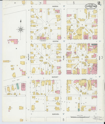 Sanborn Fire Insurance Map from Germantown, Montgomery County, Ohio (1905), Sheet #0002 - Historic Sanborn Fire Insurance Map Print, vintage old map wall art, antique decor, genealogy gift, Ohio Ohio map