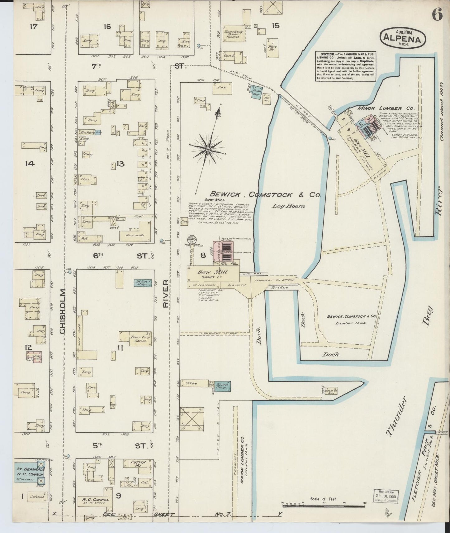 Sanborn Fire Insurance Map from Alpena, Alpena County, Michigan (1884), Sheet #0006 - Historic Sanborn Fire Insurance Map Print, vintage old map wall art, antique decor, genealogy gift, Michigan Michigan map