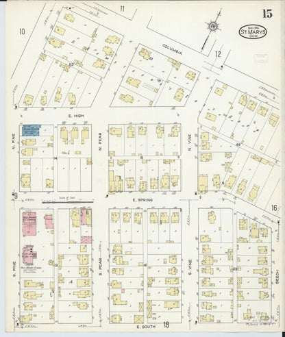 Sanborn Fire Insurance Map from Saint Marys, Auglaize County, Ohio (1914), Sheet #0015 - Complete Map Set gallery image, historic Sanborn map, vintage wall art, Ohio Ohio