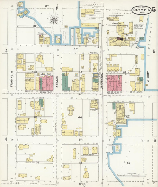 Sanborn Fire Insurance Map from Olympia, Thurston County, Washington (1896), Sheet #0005 - Historic Sanborn Fire Insurance Map Print, vintage old map wall art, antique decor, genealogy gift, Washington Washington map
