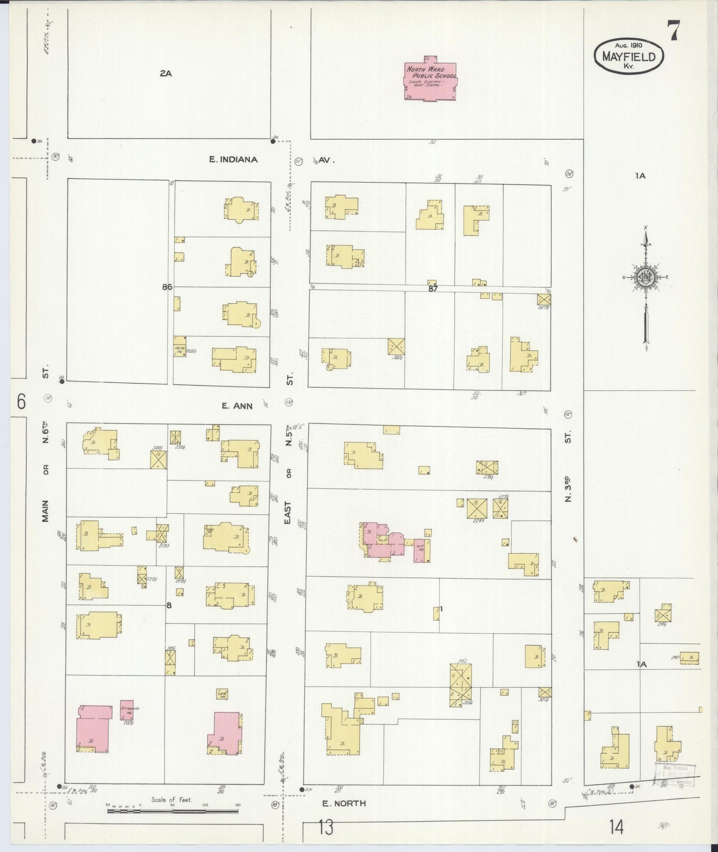 Sanborn Fire Insurance Map from Mayfield, Graves County, Kentucky (1910), Sheet #0007 - Complete Map Set gallery image, historic Sanborn map, vintage wall art, Kentucky Kentucky