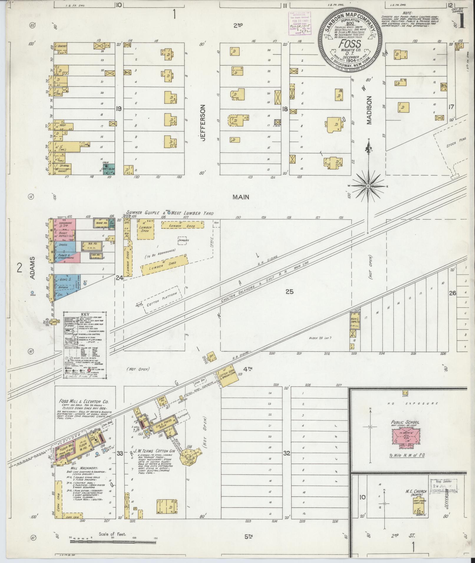 Sanborn Fire Insurance Map from Foss, Washita County, Oklahoma (1904), Sheet #0001 - Complete Map Set gallery image, historic Sanborn map, vintage wall art, Oklahoma Oklahoma