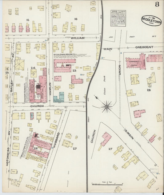 Sanborn Fire Insurance Map from Middletown, Middlesex County, Connecticut (1884), Sheet #0007 - Historic Sanborn Fire Insurance Map Print, vintage old map wall art, antique decor, genealogy gift, Connecticut Connecticut map