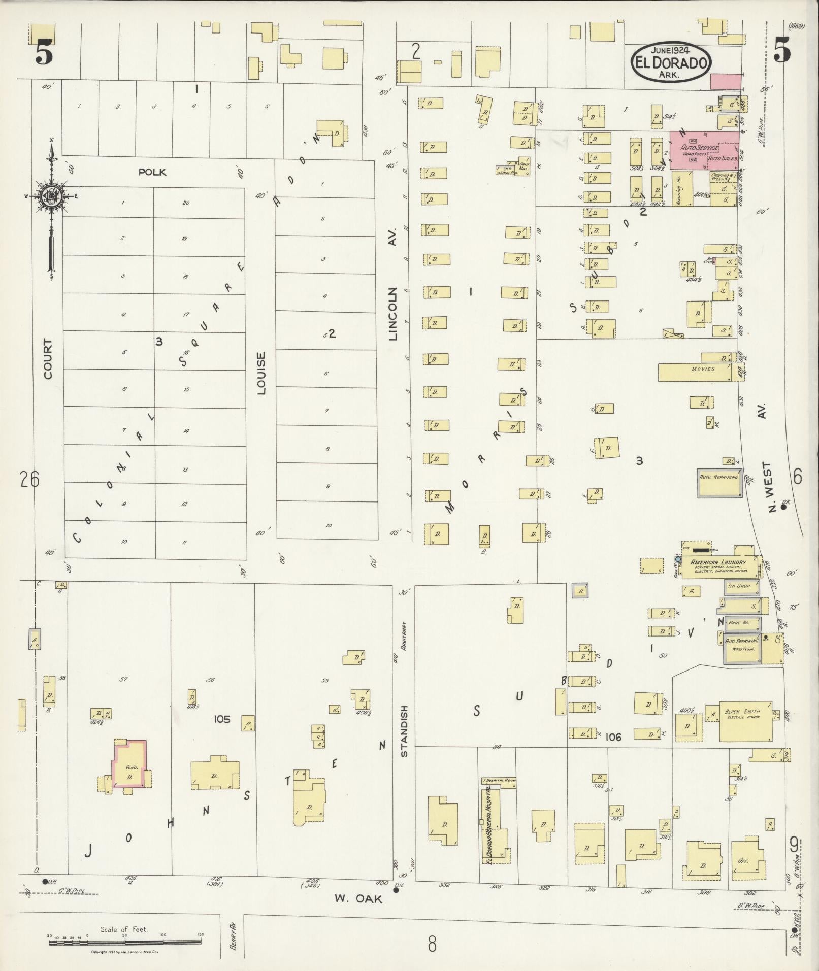 Sanborn Fire Insurance Map from El Dorado, Union County, Arkansas (1924), Sheet #0005 - Complete Map Set gallery image, historic Sanborn map, vintage wall art, Arkansas Arkansas
