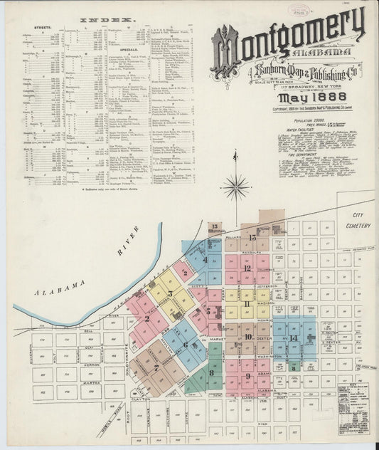 Sanborn Fire Insurance Map from Montgomery, Montgomery County, Alabama (1888), Sheet #0001 - Complete Map Set gallery image, historic Sanborn map, vintage wall art, Alabama Alabama