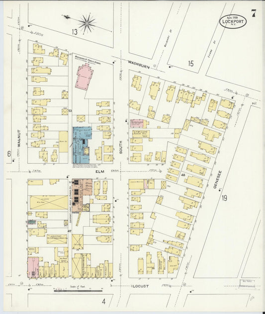 Sanborn Fire Insurance Map from Lockport, Niagara County, New York (1909), Sheet #0007 - Historic Sanborn Fire Insurance Map Print, vintage old map wall art, antique decor, genealogy gift, New York New York map