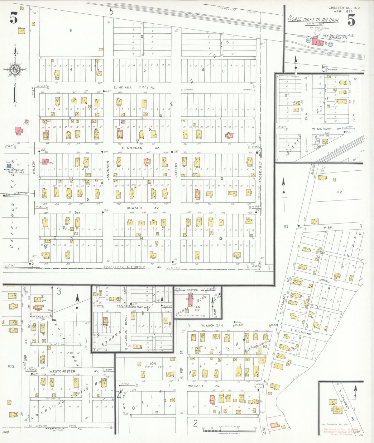 Sanborn Fire Insurance Map from Chesterton, Porter County, Indiana (1935), Sheet #0005 - Historic Sanborn Fire Insurance Map Print, vintage old map wall art, antique decor, genealogy gift, Indiana Indiana map