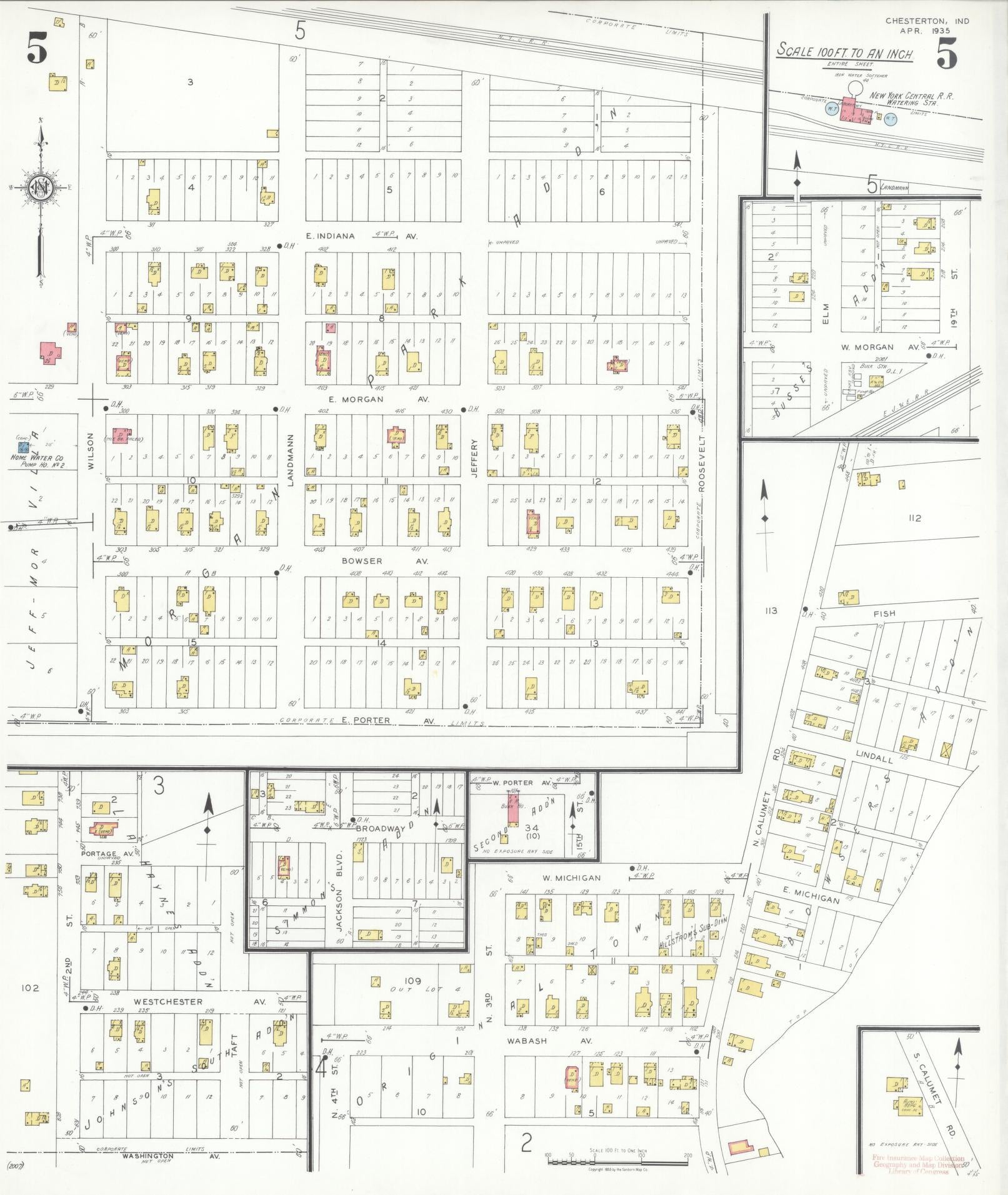 Sanborn Fire Insurance Map from Chesterton, Porter County, Indiana (1935), Sheet #0005 - Historic Sanborn Fire Insurance Map Print, vintage old map wall art, antique decor, genealogy gift, Indiana Indiana map