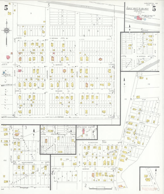 Sanborn Fire Insurance Map from Chesterton, Porter County, Indiana (1935), Sheet #0005 - Historic Sanborn Fire Insurance Map Print, vintage old map wall art, antique decor, genealogy gift, Indiana Indiana map