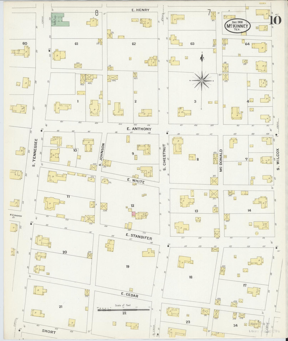 Sanborn Fire Insurance Map from McKinney, Collin County, Texas (1908), Sheet #0010 - Historic Sanborn Fire Insurance Map Print, vintage old map wall art, antique decor, genealogy gift, Texas Texas map