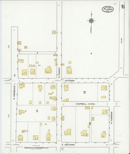 Sanborn Fire Insurance Map from Plano, Collin County, Texas (1921), Sheet #0006 - Historic Sanborn Fire Insurance Map Print, vintage old map wall art, antique decor, genealogy gift, Texas Texas map