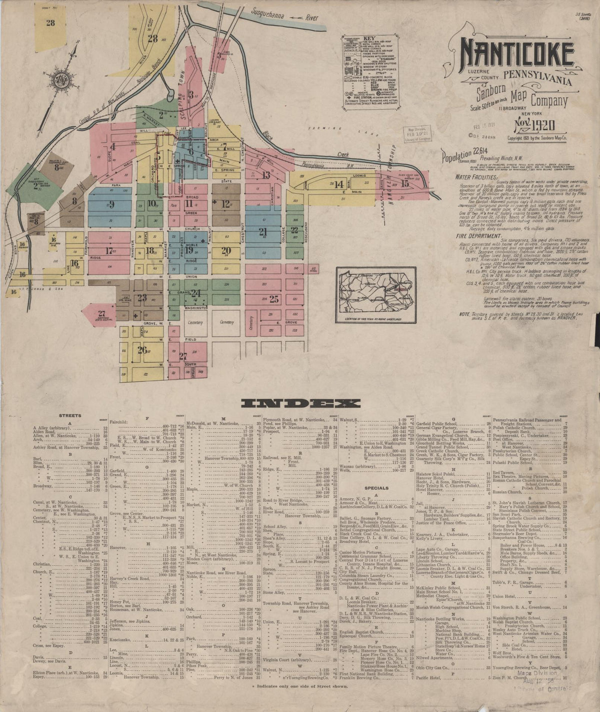 Sanborn Fire Insurance Map from Nanticoke, Luzerne County, Pennsylvania (1920), Sheet #0001 - Complete Map Set gallery image, historic Sanborn map, vintage wall art, Pennsylvania Pennsylvania