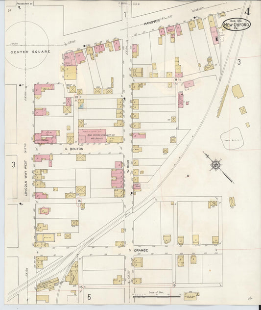 Sanborn Fire Insurance Map from New Oxford, Adams County, Pennsylvania (1929), Sheet #0004 - Historic Sanborn Fire Insurance Map Print, vintage old map wall art, antique decor, genealogy gift, Pennsylvania Pennsylvania map