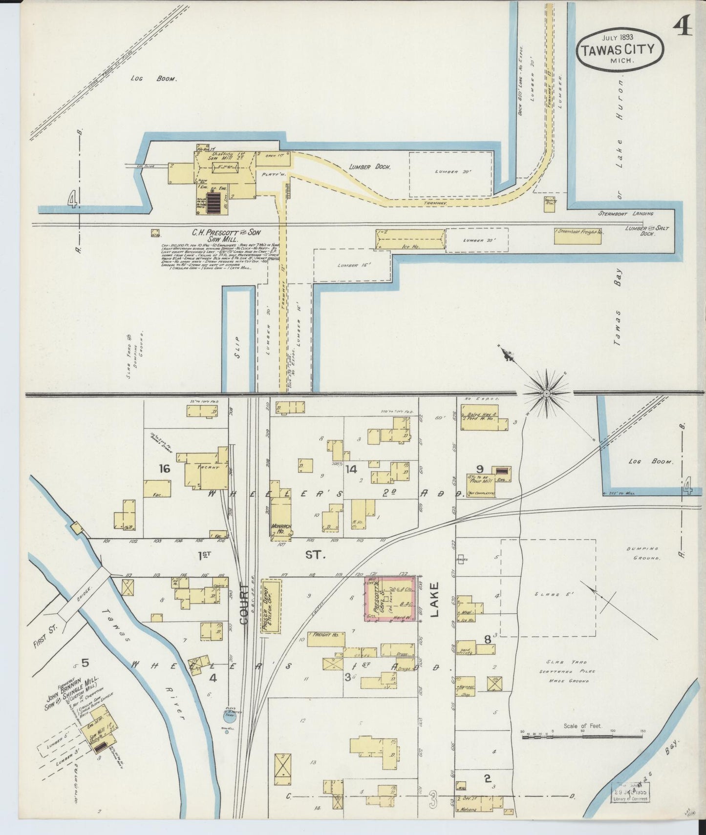 Sanborn Fire Insurance Map from East Tawas, Iosco County, Michigan (1893), Sheet #0004 - Complete Map Set gallery image, historic Sanborn map, vintage wall art, Michigan Michigan