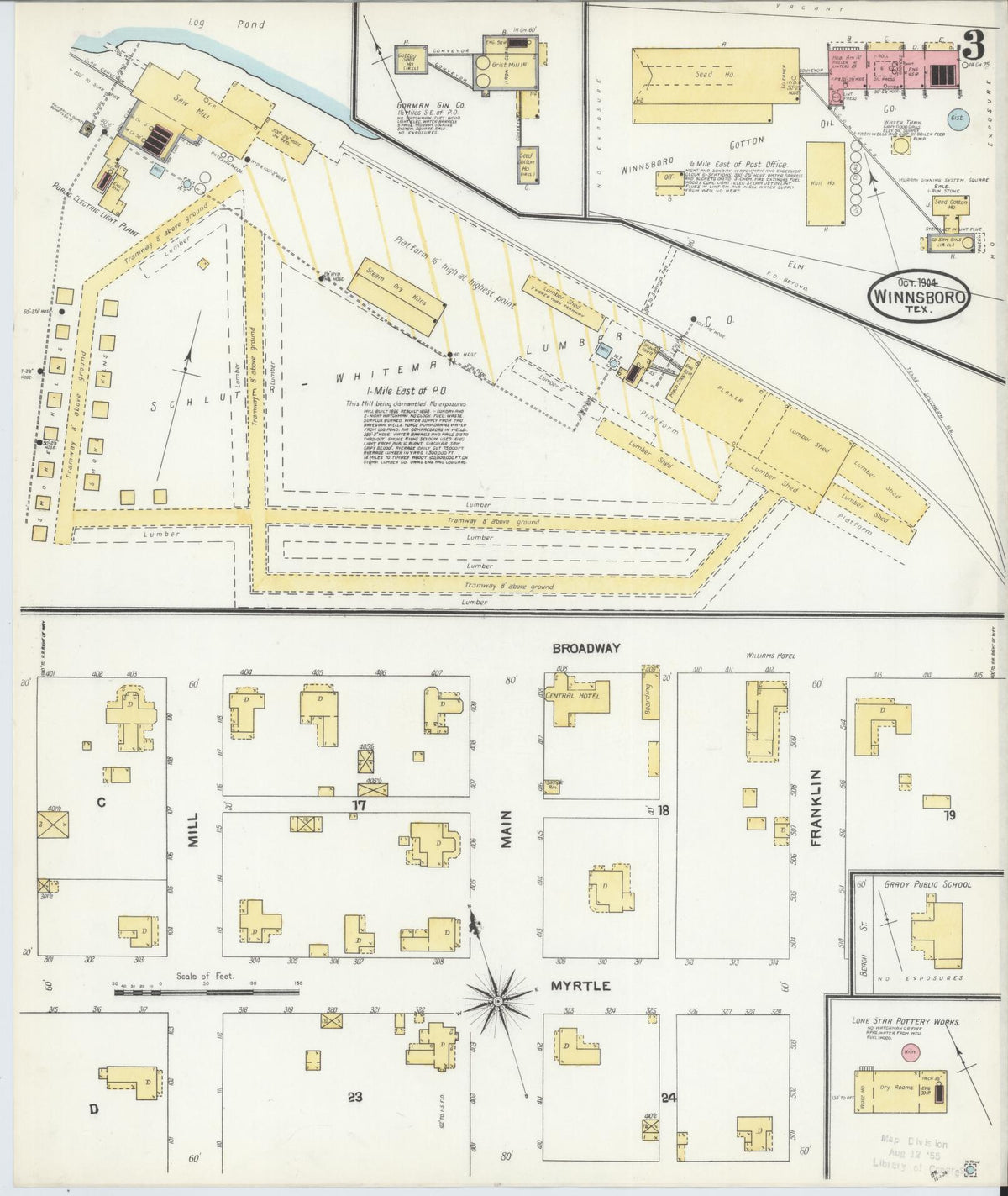 Sanborn Fire Insurance Map from Winnsboro, Wood County, Texas (1904), Sheet #0003 - Complete Map Set gallery image, historic Sanborn map, vintage wall art, Texas Texas