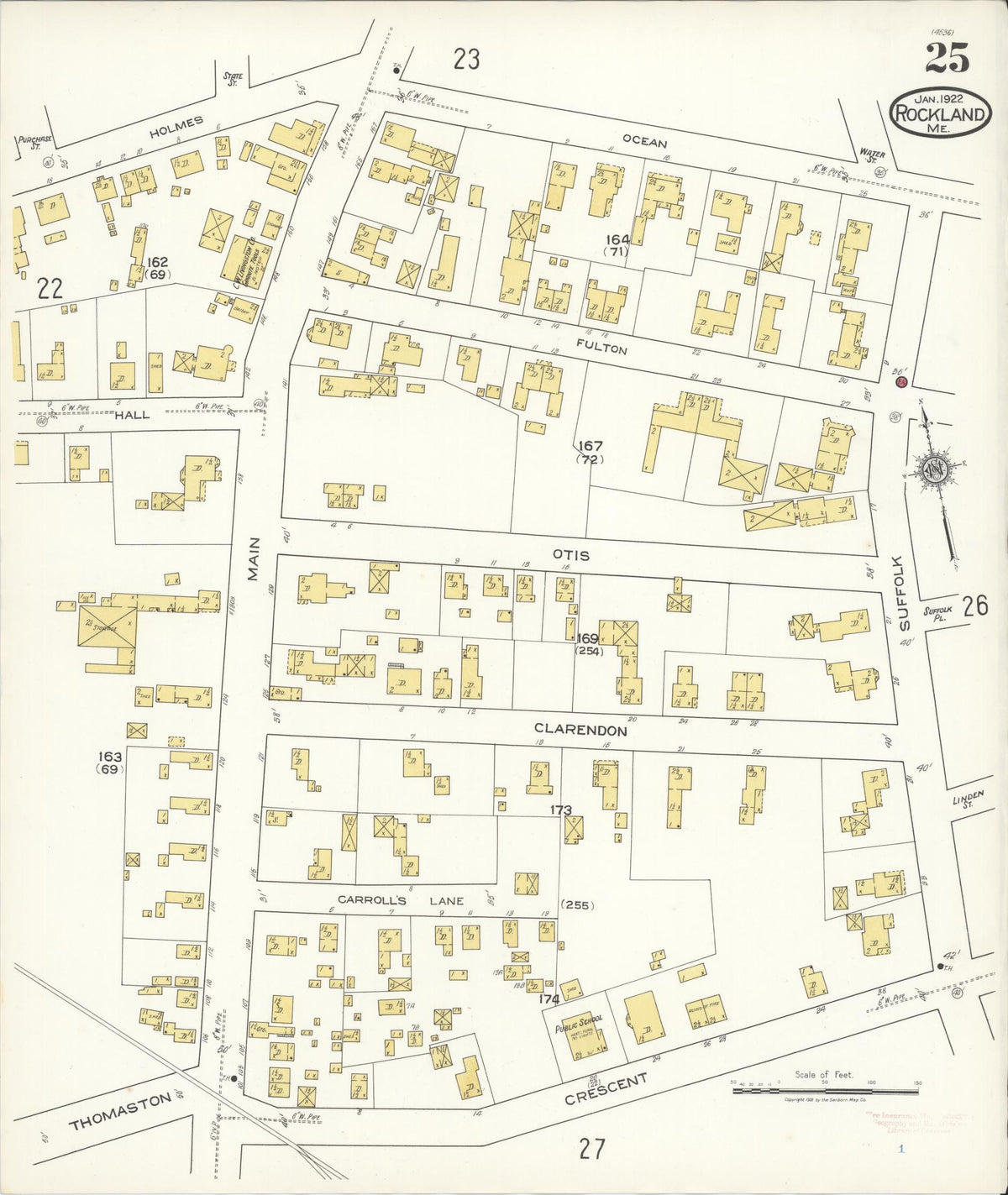 Sanborn Fire Insurance Map from Rockland, Knox County, Maine (1922), Sheet #0025 - Complete Map Set gallery image, historic Sanborn map, vintage wall art, Maine Maine