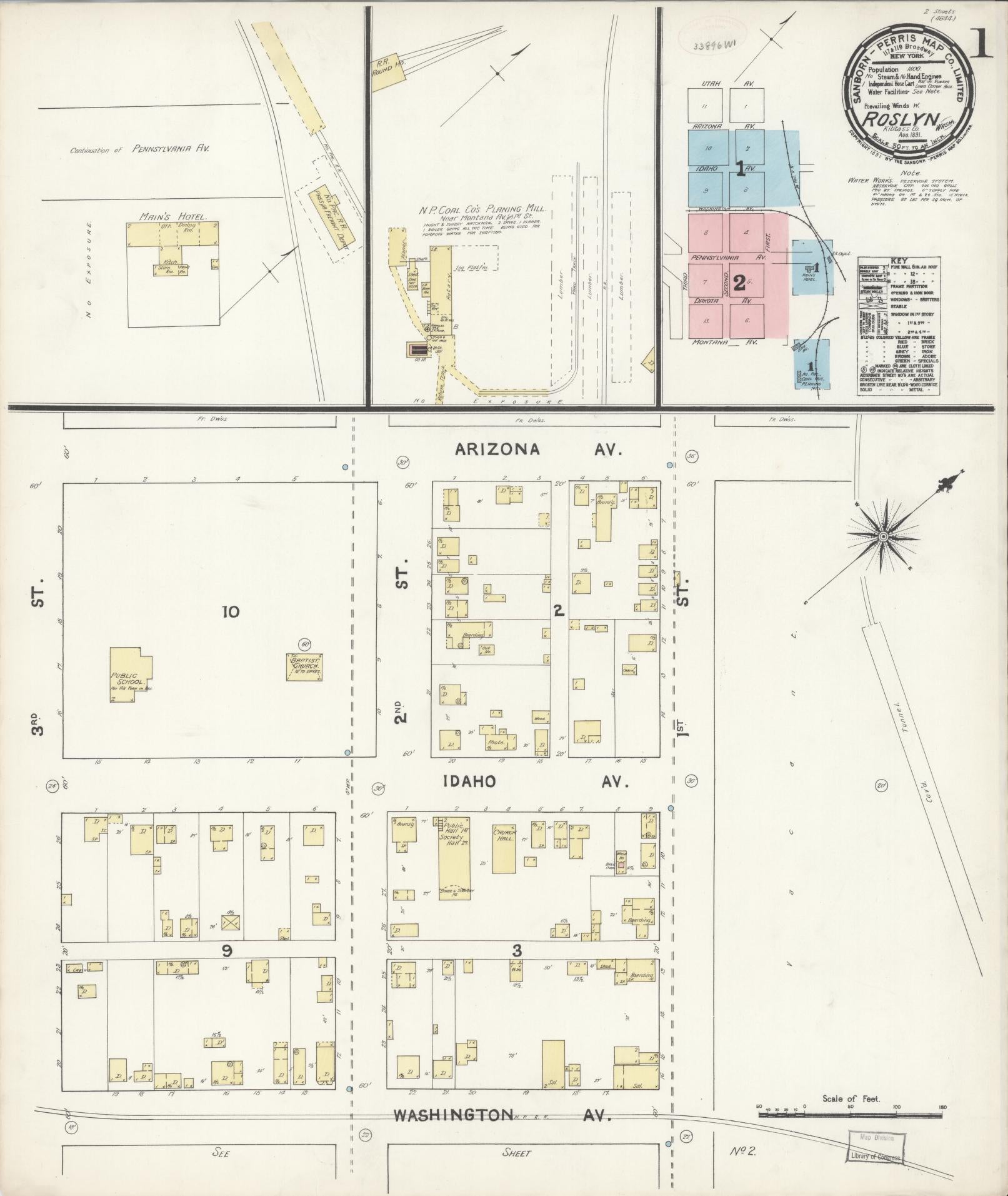 Sanborn Fire Insurance Map from Roslyn, Kittitas County, Washington (1891), Sheet #0001 - Historic Sanborn Fire Insurance Map Print, vintage old map wall art, antique decor, genealogy gift, Washington Washington map