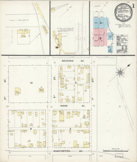 Sanborn Fire Insurance Map from Roslyn, Kittitas County, Washington (1891), Sheet #0001 - Historic Sanborn Fire Insurance Map Print, vintage old map wall art, antique decor, genealogy gift, Washington Washington map
