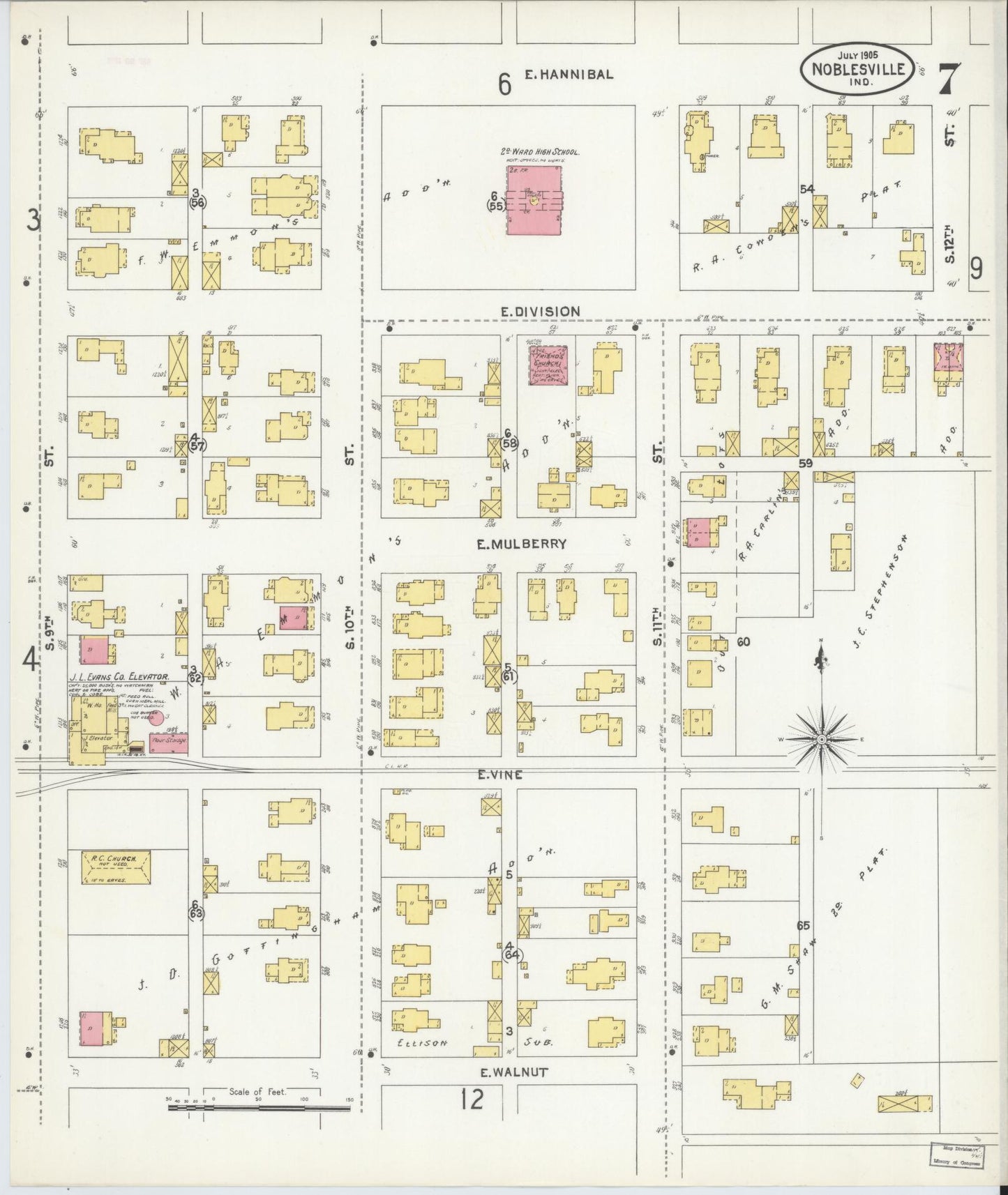 Sanborn Fire Insurance Map from Noblesville, Hamilton County, Indiana (1905), Sheet #0007 - Complete Map Set gallery image, historic Sanborn map, vintage wall art, Indiana Indiana