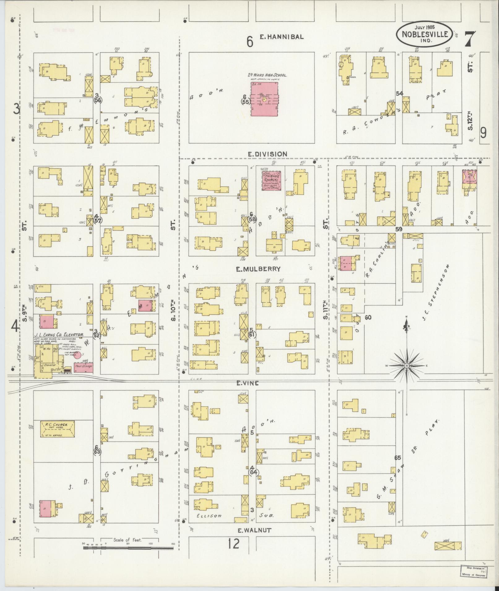 Sanborn Fire Insurance Map from Noblesville, Hamilton County, Indiana (1905), Sheet #0007 - Complete Map Set gallery image, historic Sanborn map, vintage wall art, Indiana Indiana