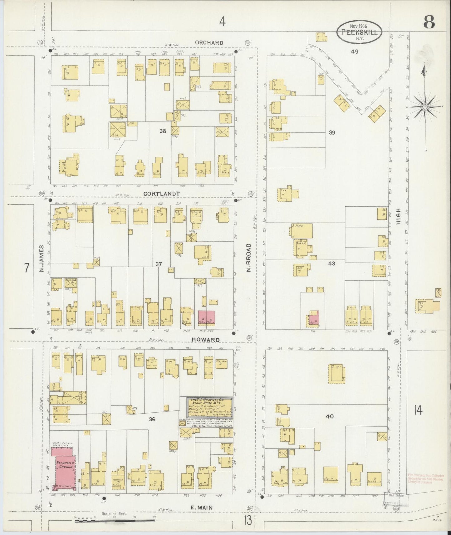 Sanborn Fire Insurance Map from Peekskill, Westchester County, New York (1905), Sheet #0008 - Complete Map Set gallery image, historic Sanborn map, vintage wall art, New York New York