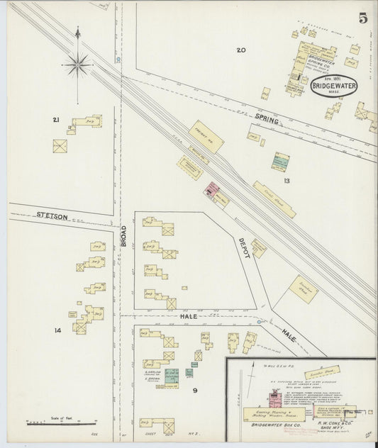 Sanborn Fire Insurance Map from Bridgewater, Plymouth County, Massachusetts (1891), Sheet #0005 - Historic Sanborn Fire Insurance Map Print, vintage old map wall art, antique decor, genealogy gift, Massachusetts Massachusetts map