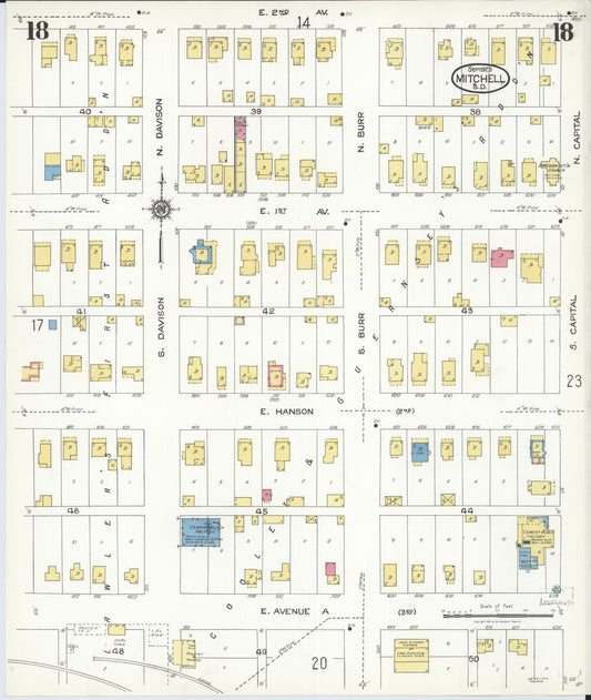 Sanborn Fire Insurance Map from Mitchell, Davison County, South Dakota (1923), Sheet #0018 - Historic Sanborn Fire Insurance Map Print, vintage old map wall art, antique decor, genealogy gift, South Dakota South Dakota map