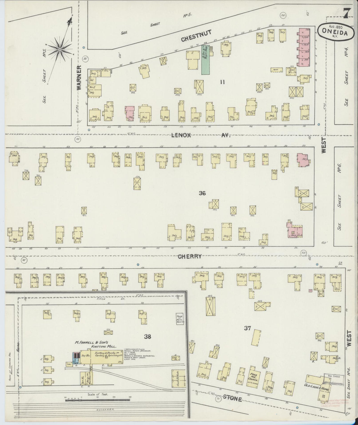 Sanborn Fire Insurance Map from Oneida, Madison County, New York (1890), Sheet #0007 - Complete Map Set gallery image, historic Sanborn map, vintage wall art, New York New York