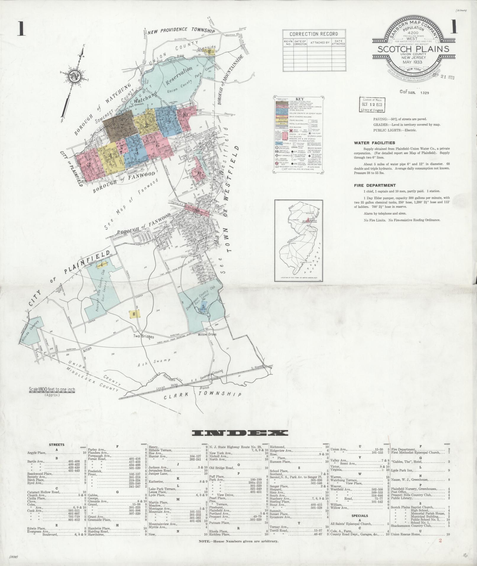 Sanborn Fire Insurance Map from Scotch Plains, Union County, New Jersey. (1933) – Historic Sanborn Fire Insurance Map Print