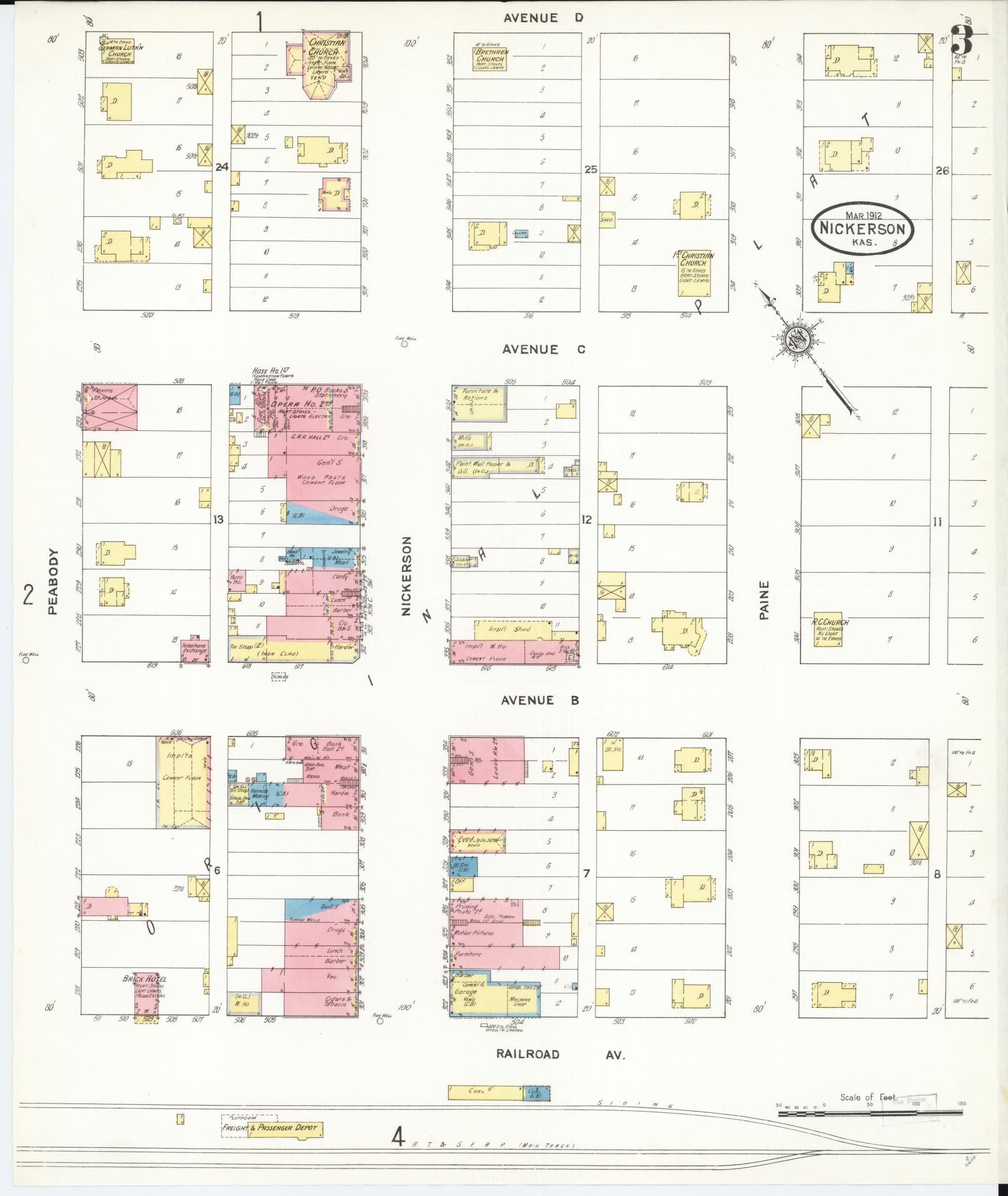Sanborn Fire Insurance Map from Nickerson, Reno County, Kansas (1912), Sheet #0003 - Complete Map Set gallery image, historic Sanborn map, vintage wall art, Kansas Kansas