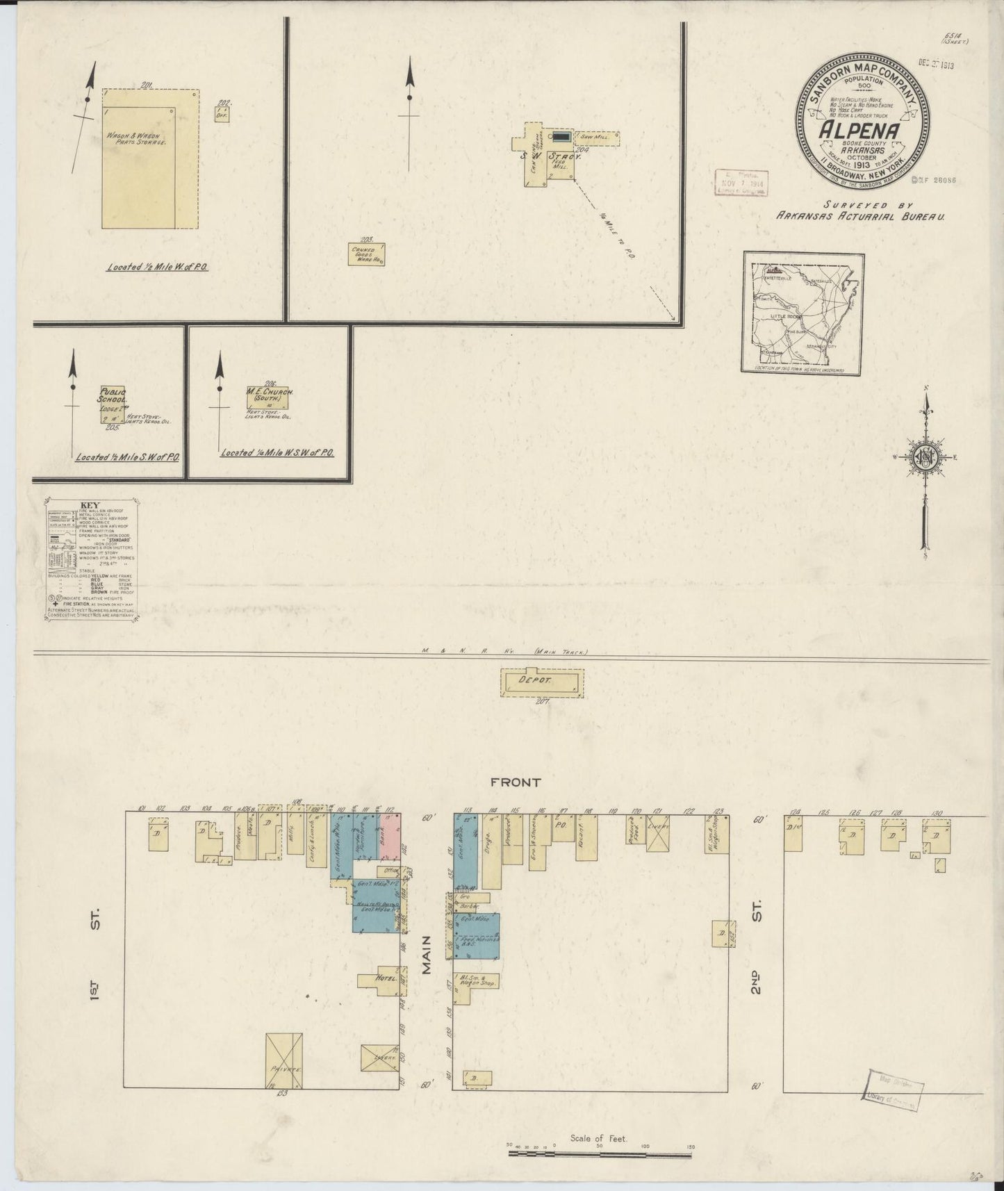 Sanborn Fire Insurance Map from Alpena, Boone County, Arkansas (1913), Sheet #0001 - Historic Sanborn Fire Insurance Map Print, vintage old map wall art, antique decor, genealogy gift, Arkansas Arkansas map