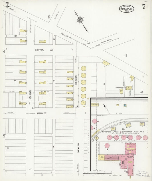 Sanborn Fire Insurance Map from Kingsport, Sullivan County, Tennessee (1925), Sheet #0007 - Historic Sanborn Fire Insurance Map Print, vintage old map wall art, antique decor, genealogy gift, Tennessee Tennessee map