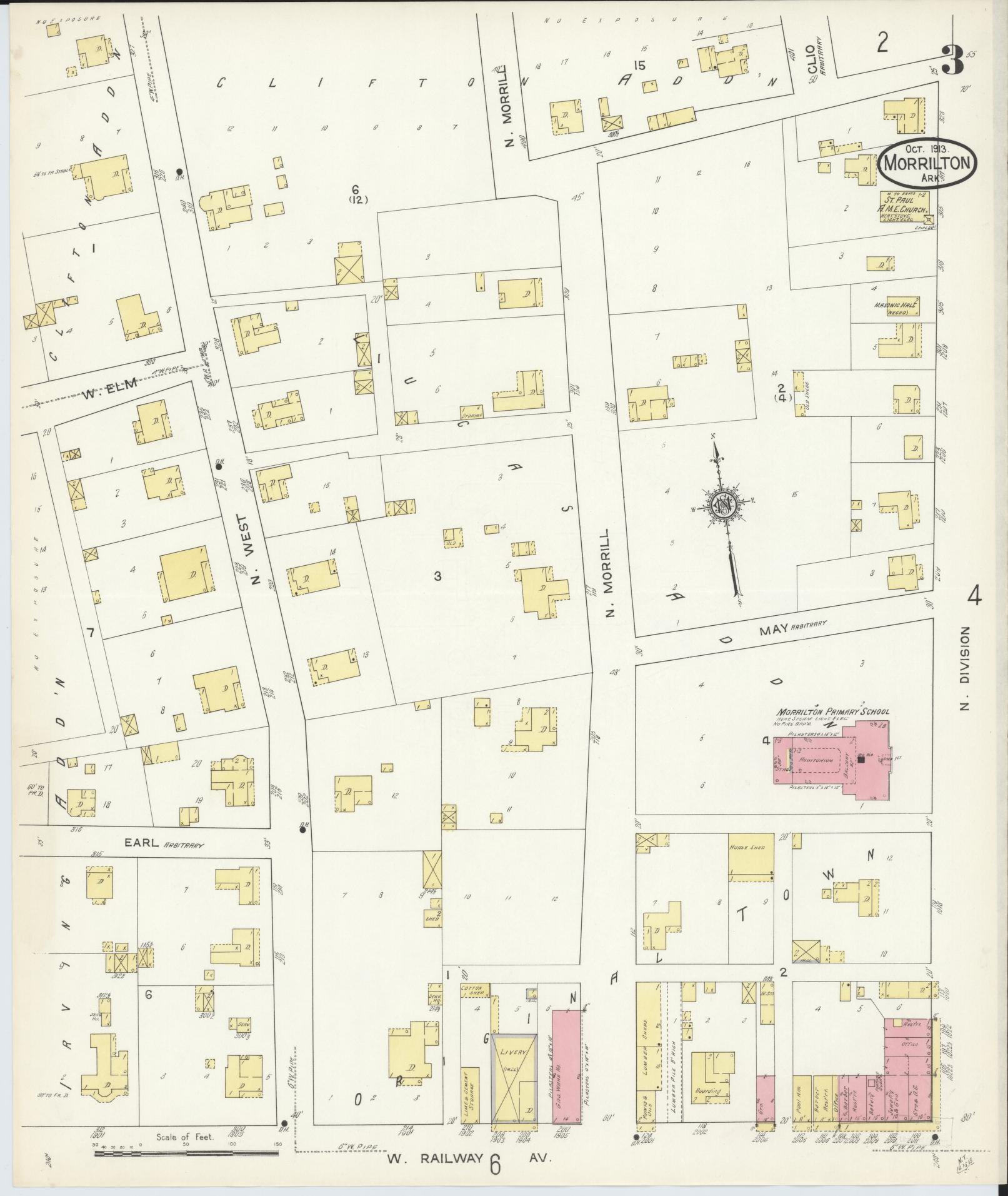 Sanborn Fire Insurance Map from Morrilton, Conway County, Arkansas (1913), Sheet #0003 - Complete Map Set gallery image, historic Sanborn map, vintage wall art, Arkansas Arkansas