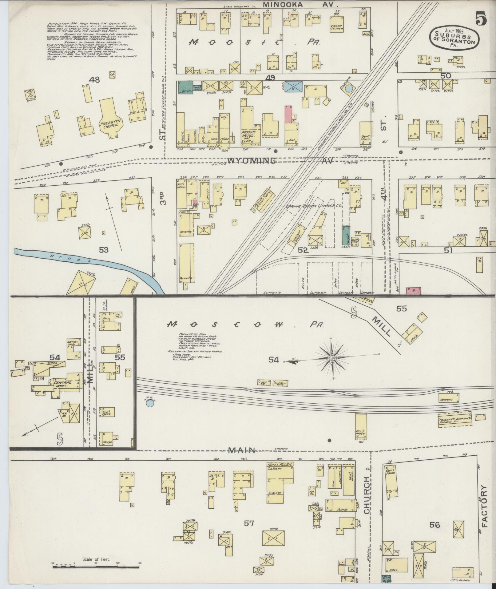 Sanborn Fire Insurance Map from Scranton Suburbs, Lackawanna County, Pennsylvania (1893), Sheet #0005 - Complete Map Set gallery image, historic Sanborn map, vintage wall art, Pennsylvania Pennsylvania