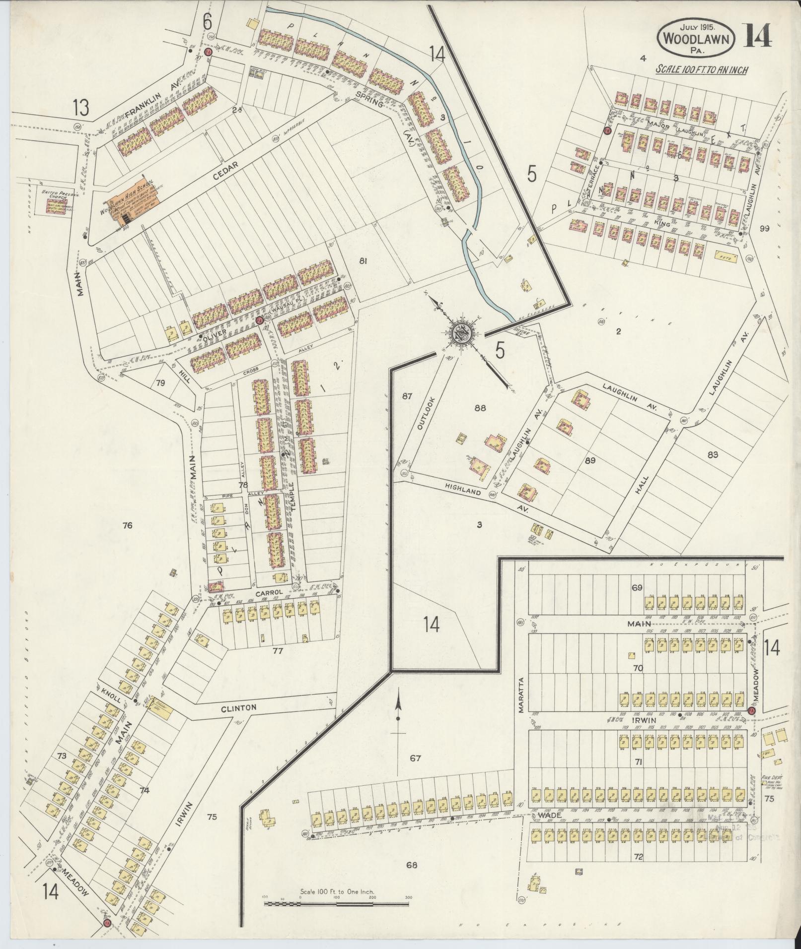 Sanborn Fire Insurance Map from Woodlawn, Beaver County, Pennsylvania (1915), Sheet #0014 - Complete Map Set gallery image, historic Sanborn map, vintage wall art, Pennsylvania Pennsylvania