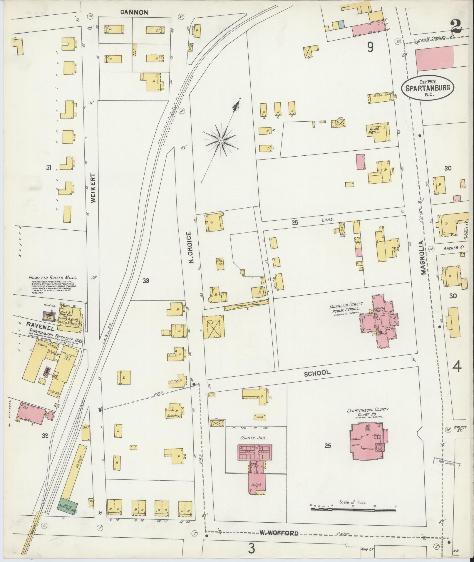 Sanborn Fire Insurance Map from Spartanburg, Spartanburg County, South Carolina (1902), Sheet #0002 - Complete Map Set gallery image, historic Sanborn map, vintage wall art, South Carolina South Carolina