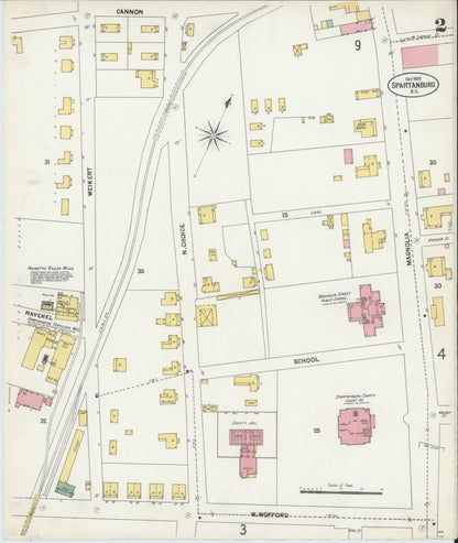 Sanborn Fire Insurance Map from Spartanburg, Spartanburg County, South Carolina (1902), Sheet #0002 - Complete Map Set gallery image, historic Sanborn map, vintage wall art, South Carolina South Carolina