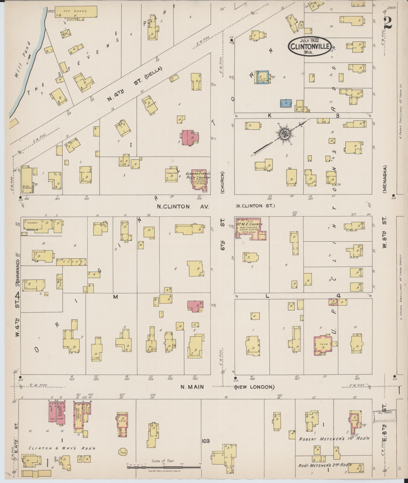 Sanborn Fire Insurance Map from Clintonville, Waupaca County, Wisconsin (1922), Sheet #0002 - Complete Map Set gallery image, historic Sanborn map, vintage wall art, Wisconsin Wisconsin