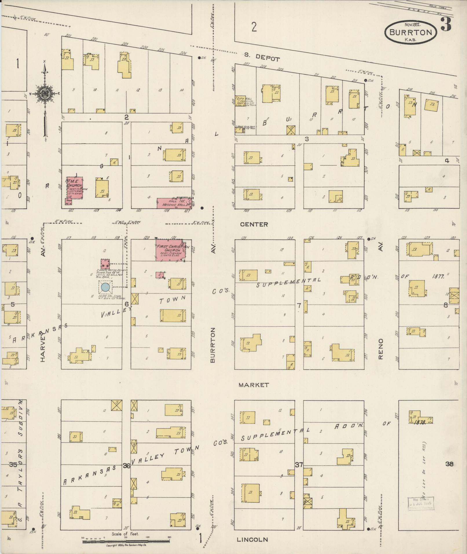 Sanborn Fire Insurance Map from Burrton, Harvey County, Kansas (1922), Sheet #0003 - Historic Sanborn Fire Insurance Map Print, vintage old map wall art, antique decor, genealogy gift, Kansas Kansas map
