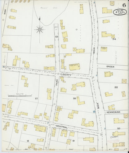 Sanborn Fire Insurance Map from Athol, Worcester County, Massachusetts (1892), Sheet #0006 - Historic Sanborn Fire Insurance Map Print, vintage old map wall art, antique decor, genealogy gift, Massachusetts Massachusetts map