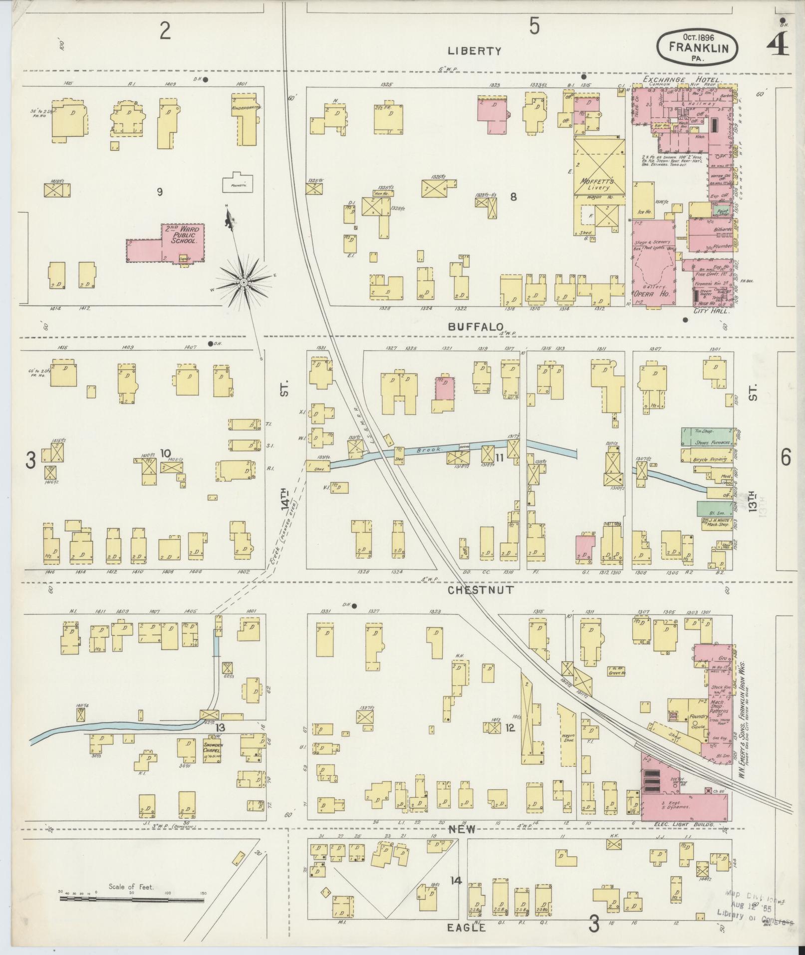 Sanborn Fire Insurance Map from Franklin, Venango County, Pennsylvania (1896), Sheet #0004 - Historic Sanborn Fire Insurance Map Print, vintage old map wall art, antique decor, genealogy gift, Pennsylvania Pennsylvania map