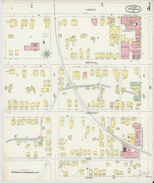 Sanborn Fire Insurance Map from Franklin, Venango County, Pennsylvania (1896), Sheet #0004 - Historic Sanborn Fire Insurance Map Print, vintage old map wall art, antique decor, genealogy gift, Pennsylvania Pennsylvania map