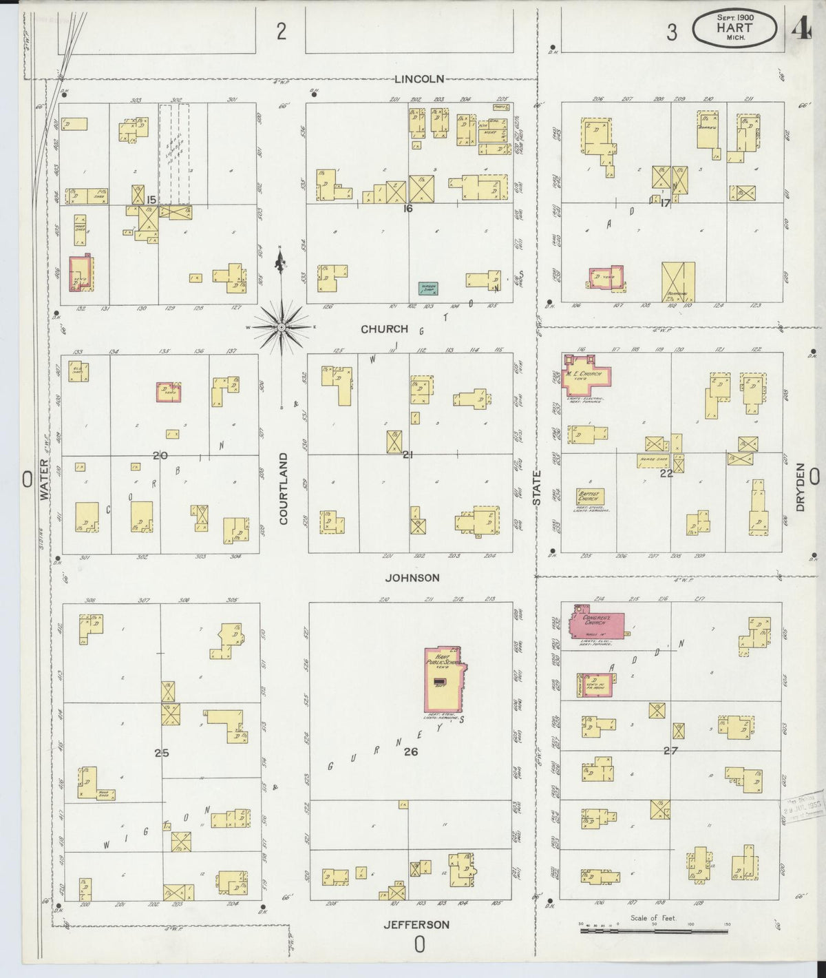 Sanborn Fire Insurance Map from Hart, Oceana County, Michigan (1900), Sheet #0004 - Historic Sanborn Fire Insurance Map Print, vintage old map wall art, antique decor, genealogy gift, Michigan Michigan map