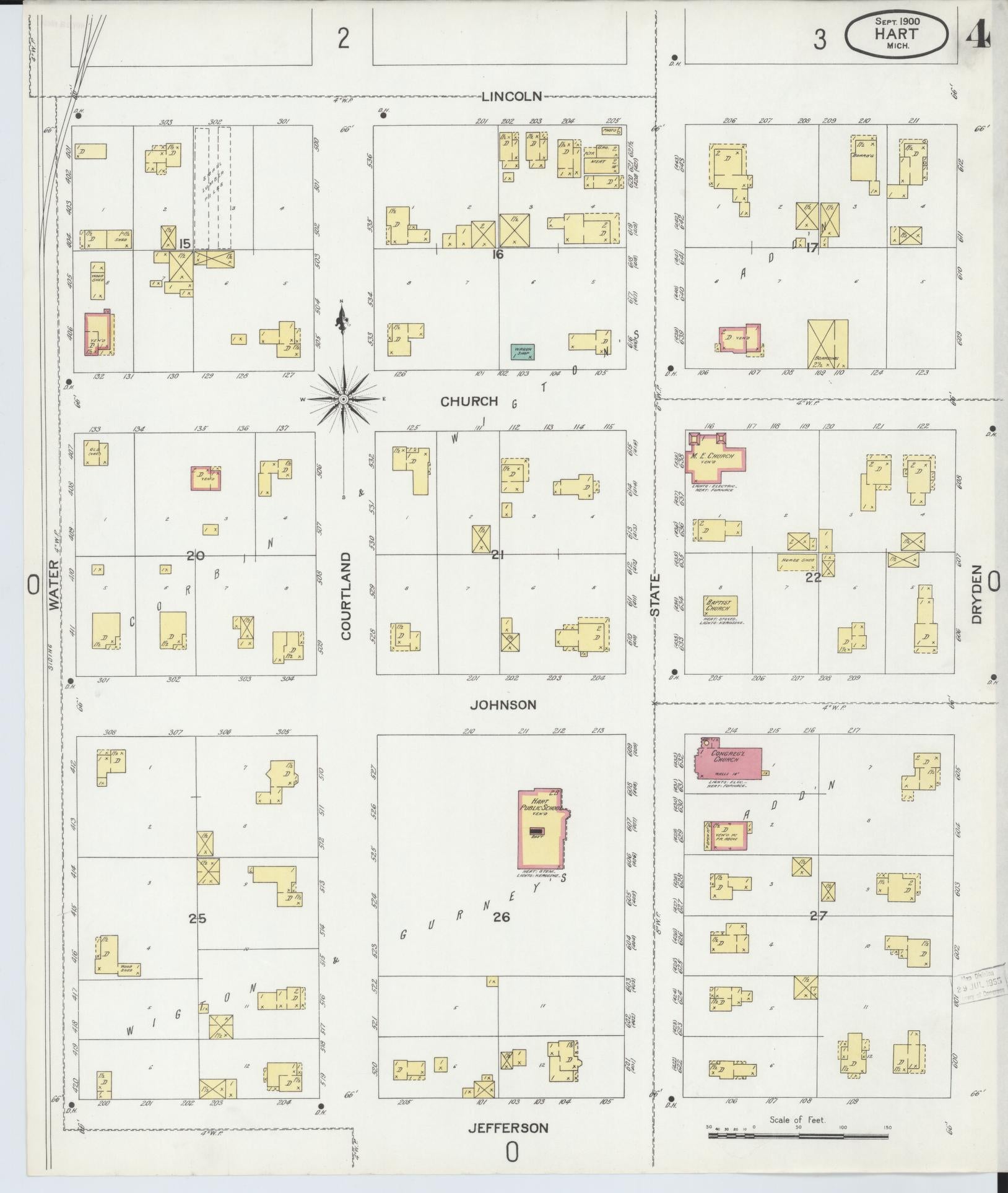Sanborn Fire Insurance Map from Hart, Oceana County, Michigan (1900), Sheet #0004 - Historic Sanborn Fire Insurance Map Print, vintage old map wall art, antique decor, genealogy gift, Michigan Michigan map