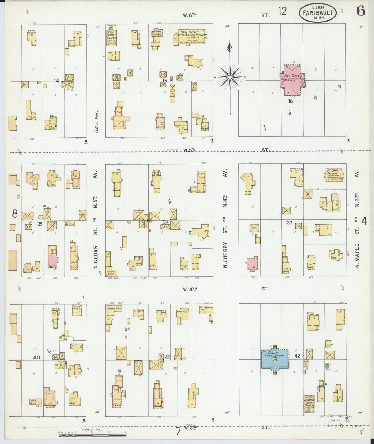 Sanborn Fire Insurance Map from Faribault, Rice County, Minnesota (1899), Sheet #0006 - Complete Map Set gallery image, historic Sanborn map, vintage wall art, Minnesota Minnesota