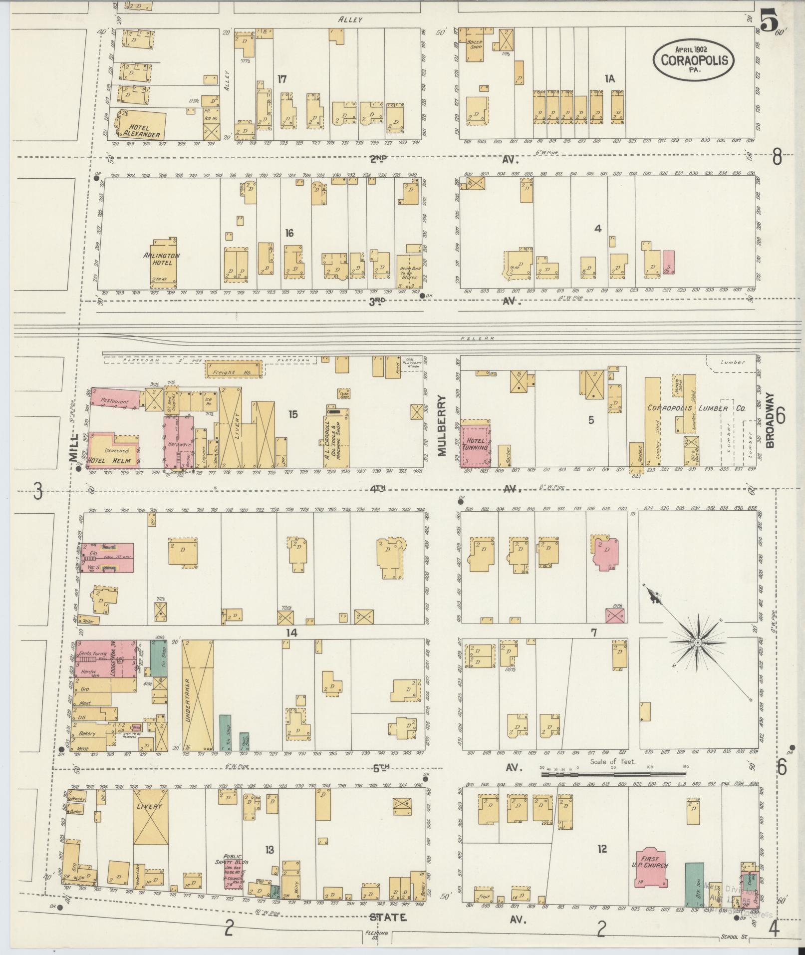 Sanborn Fire Insurance Map from Coraopolis, Allegheny County, Pennsylvania (1902), Sheet #0005 - Historic Sanborn Fire Insurance Map Print, vintage old map wall art, antique decor, genealogy gift, Pennsylvania Pennsylvania map