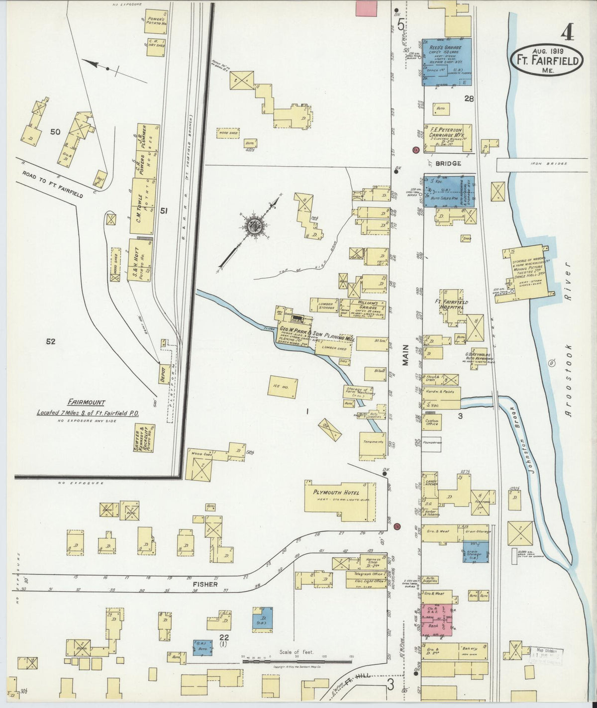Sanborn Fire Insurance Map from Fort Fairfield, Aroostook County, Maine (1919), Sheet #0004 - Complete Map Set gallery image, historic Sanborn map, vintage wall art, Maine Maine